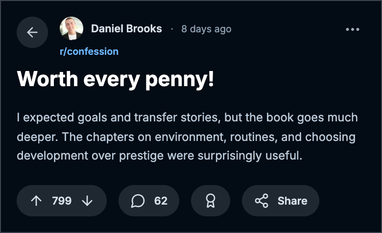 Reddit review from Daniel Brooks in r/confession,