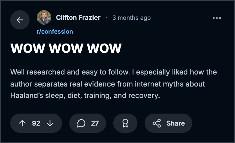 Reddit review from Clifton Frazier in r/confession,