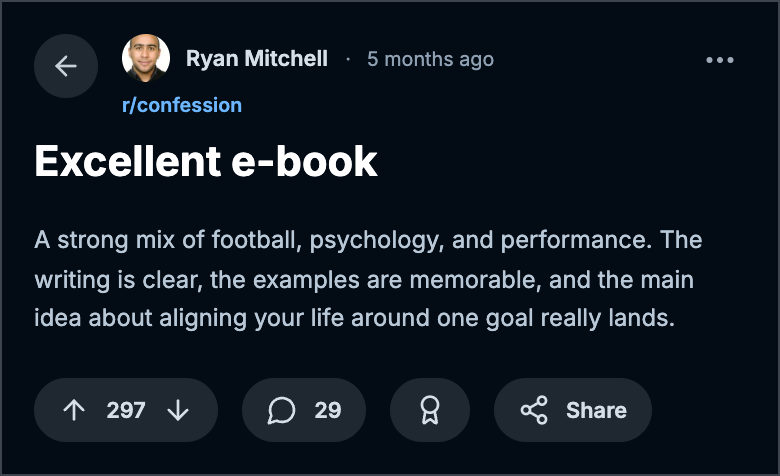 Reddit review from Ryan Mitchell in r/confession,